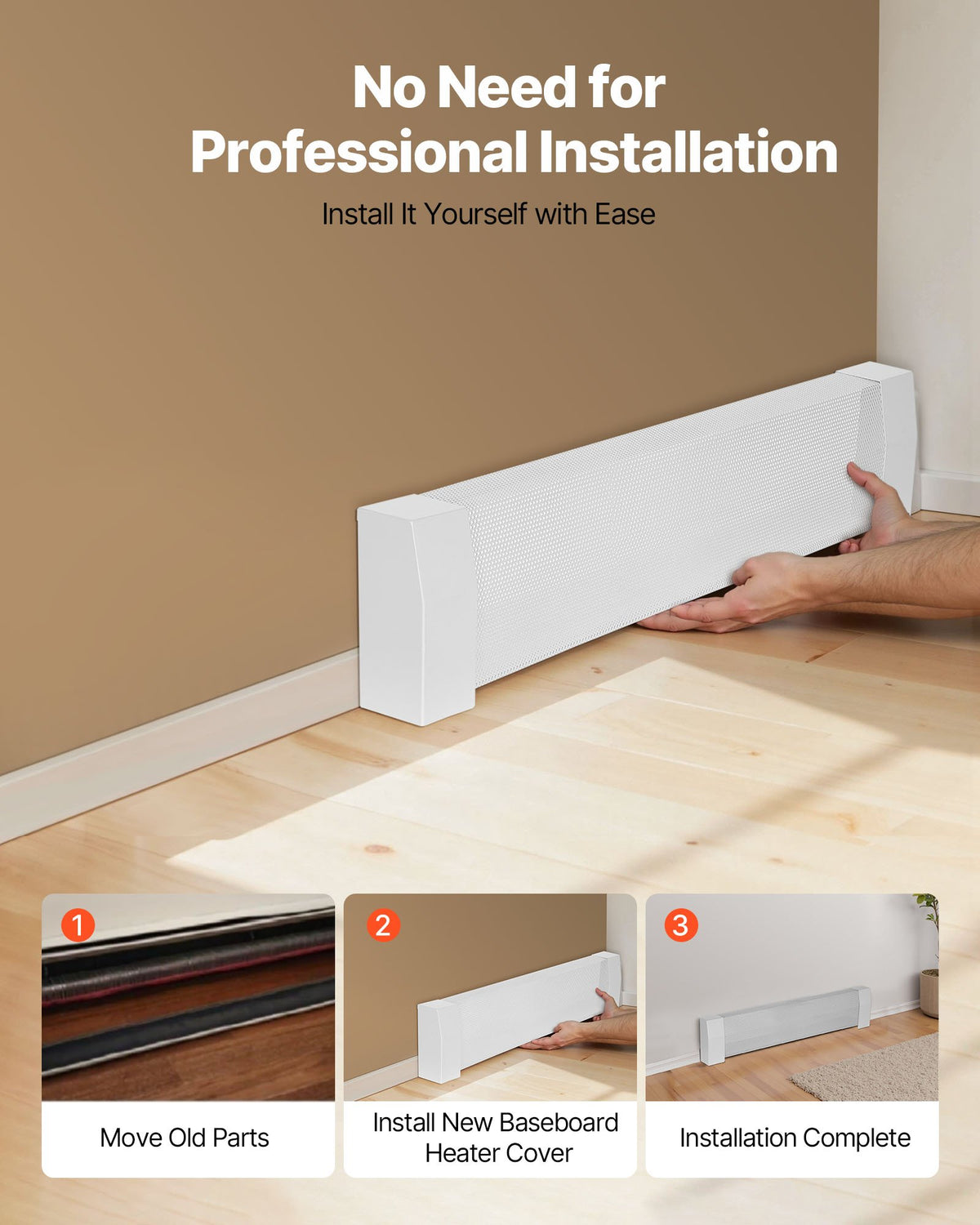 VEVOR Baseboard Heater Covers, Premium Series 3 ft Standard Electric Heating Unit Front Cover for Home Improvement, Heavy-duty Steel, Easy Installation for Bedroom Replacing Old Cover, White - DBJRQGTHJPREZ3PSI001V0 - view 6