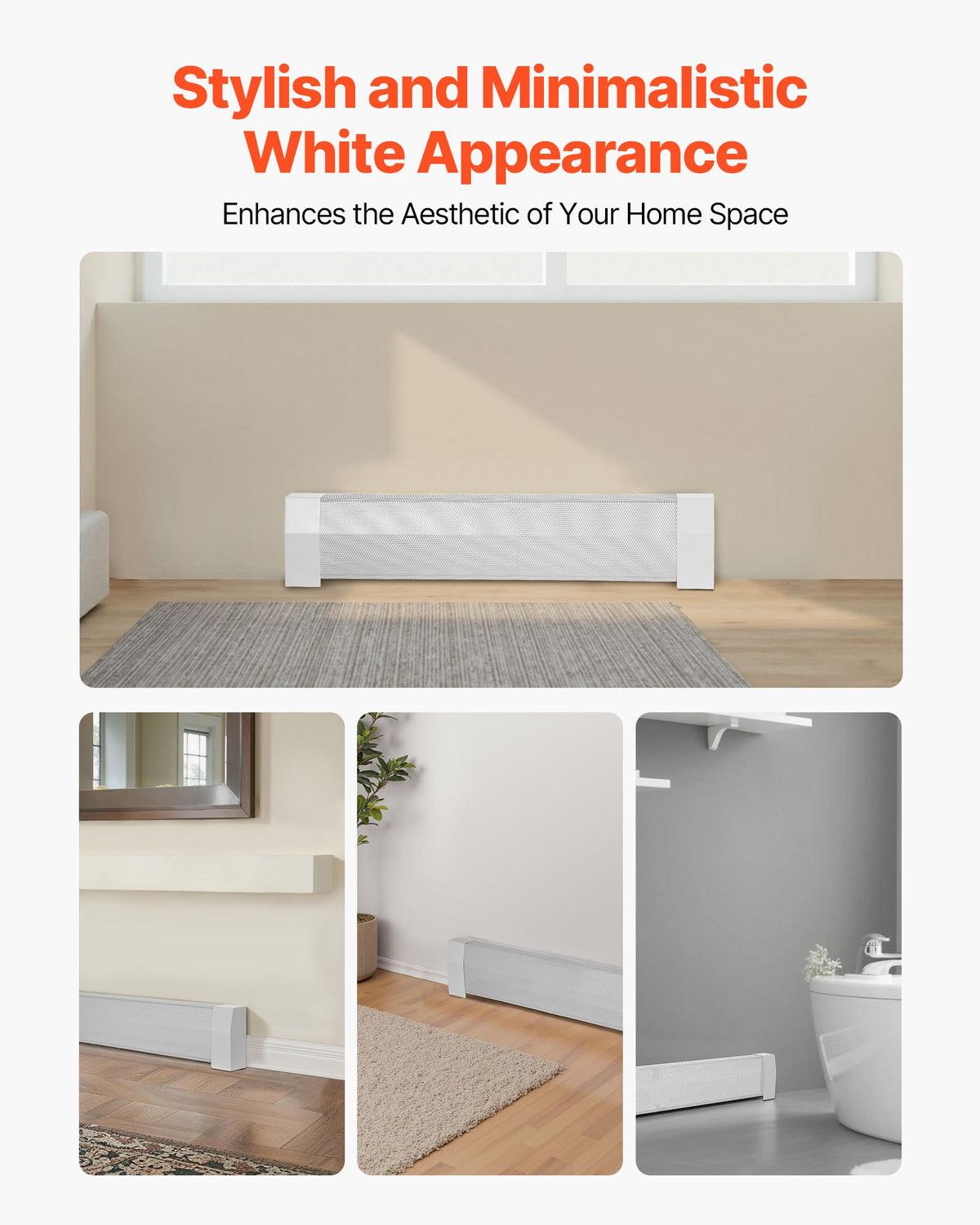 VEVOR Baseboard Heater Covers, Premium Series 3 ft Standard Electric Heating Unit Front Cover for Home Improvement, Heavy-duty Steel, Easy Installation for Bedroom Replacing Old Cover, White - DBJRQGTHJPREZ3PSI001V0 - view 7