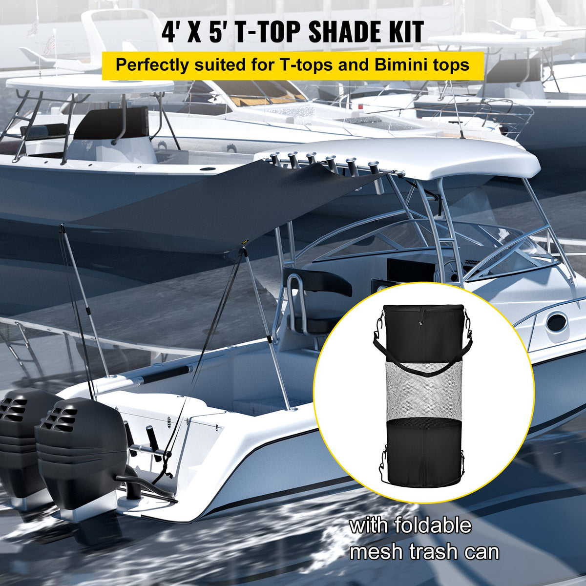 VEVOR T-Top Sun Shade Kit 4\' x 5\', UV-Proof 600D Polyester T-top Extension Kit with Rustproof Steel Telescopic Poles, Waterproof T-Top Shade Kit, Easy to Assemble for T-Tops ＆ - DBKZZYTJYCB457H64V0 - view 2
