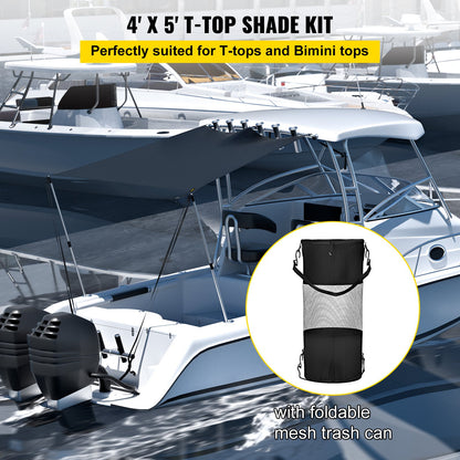 VEVOR T-Top Sun Shade Kit 4\' x 5\', UV-Proof 600D Polyester T-top Extension Kit with Rustproof Steel Telescopic Poles, Waterproof T-Top Shade Kit, Easy to Assemble for T-Tops ＆ - DBKZZYTJYCB457H64V0 - view 2