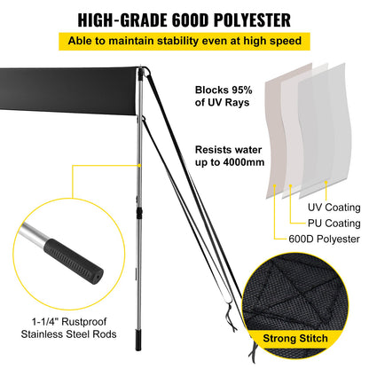 VEVOR T-Top Sun Shade Kit 4\' x 5\', UV-Proof 600D Polyester T-top Extension Kit with Rustproof Steel Telescopic Poles, Waterproof T-Top Shade Kit, Easy to Assemble for T-Tops ＆ - DBKZZYTJYCB457H64V0 - view 3