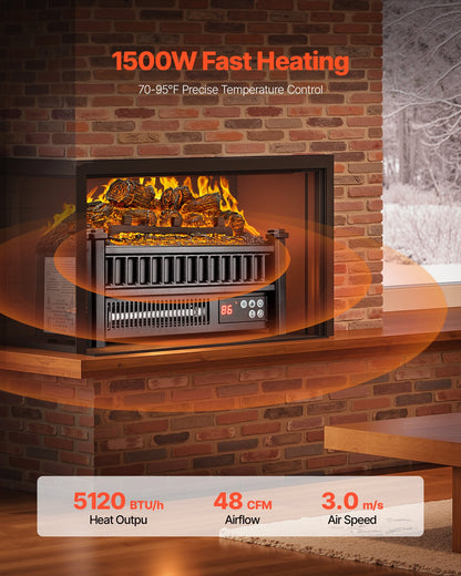 VEVOR Electric Fireplace Log, 16 inch Fireplace Insert Log Heater, with Remote Controller, 5 Adjustable Flame Brightness, 24H Timer, Overheat Protection, Thermostat, for Home and Office Decor Black - DBLYM16YC150C2N3S001V1 - view 3
