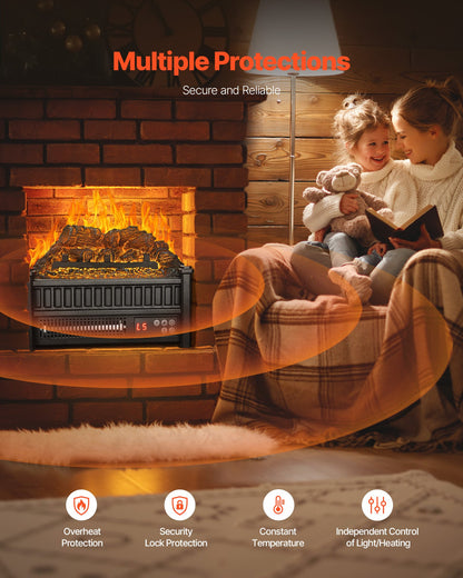 VEVOR Electric Fireplace Log, 16 inch Fireplace Insert Log Heater, with Remote Controller, 5 Adjustable Flame Brightness, 24H Timer, Overheat Protection, Thermostat, for Home and Office Decor Black - DBLYM16YC150C2N3S001V1 - view 5