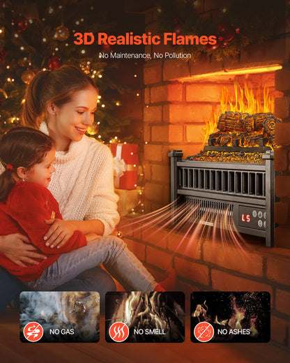 VEVOR Electric Fireplace Log, 16 inch Fireplace Insert Log Heater, with Remote Controller, 5 Adjustable Flame Brightness, 24H Timer, Overheat Protection, Thermostat, for Home and Office Decor Black - DBLYM16YC150C2N3S001V1 - view 7