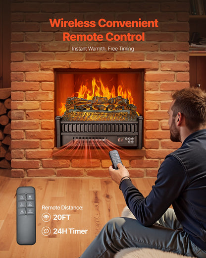 VEVOR Electric Fireplace Log, 20 inch Fireplace Insert Log Heater, with Remote Controller, 5 Adjustable Flame Brightness, 24H Timer, Overheat Protection, Thermostat, for Home and Office Decor Black - DBLYM20YC150OBWQK001V1 - view 6