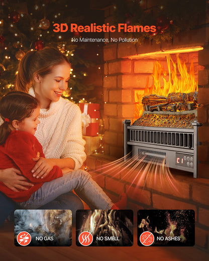 VEVOR Electric Fireplace Log, 20 inch Fireplace Insert Log Heater, with Remote Controller, 5 Adjustable Flame Brightness, 24H Timer, Overheat Protection, Thermostat, for Home and Office Decor Black - DBLYM20YC150OBWQK001V1 - view 7