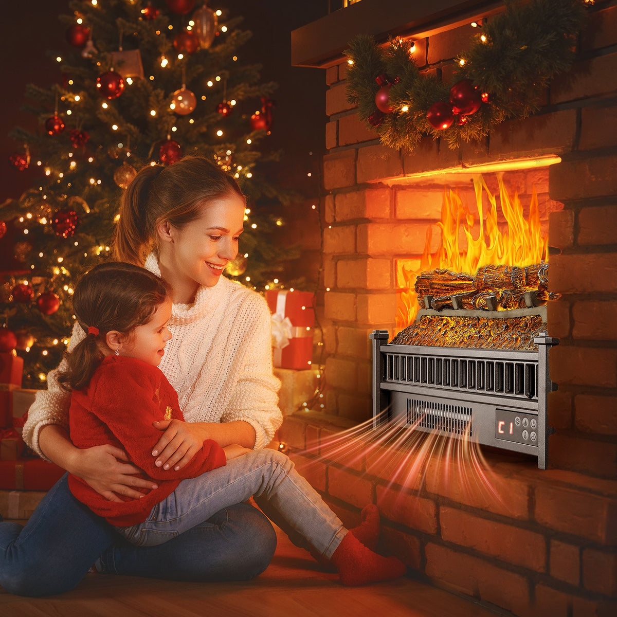 VEVOR Electric Fireplace Log, 20 inch Fireplace Insert Log Heater, with Remote Controller, 5 Adjustable Flame Brightness, 24H Timer, Overheat Protection, Thermostat, for Home and Office Decor Black - DBLYM20YC150OBWQK001V1 - view 9