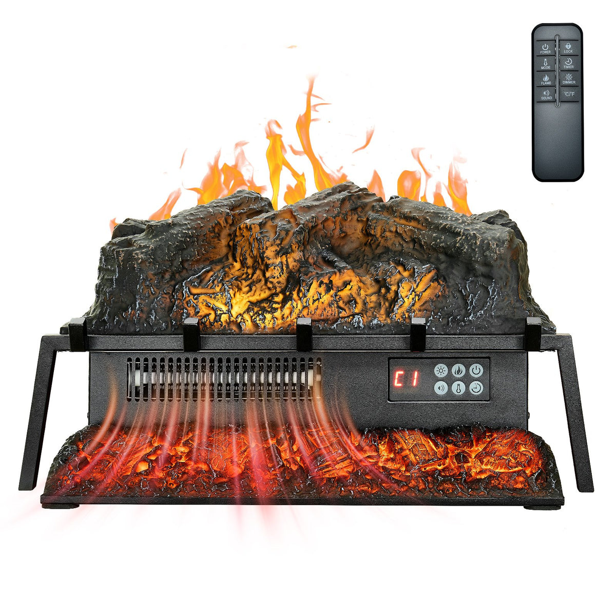 VEVOR Electric Fireplace Log, 23 inch Fireplace Insert Log Heater, with Crackling Sound,Remote Controller, 5 Adjustable Flame Brightness, Timer, Overheat Protection, Thermostat, for Home Decor Black - DBLYM23YC1506KI24001V1 - view 1