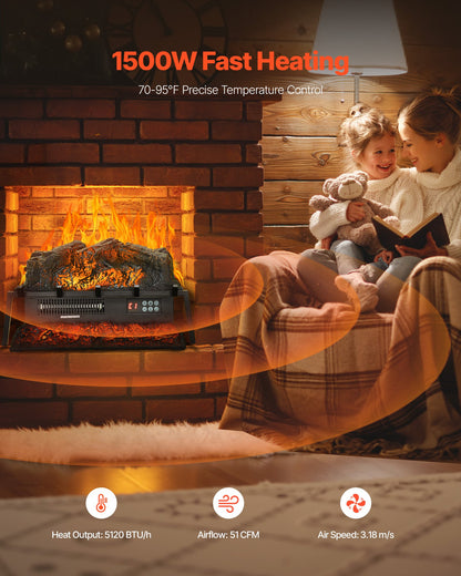 VEVOR Electric Fireplace Log, 23 inch Fireplace Insert Log Heater, with Crackling Sound,Remote Controller, 5 Adjustable Flame Brightness, Timer, Overheat Protection, Thermostat, for Home Decor Black - DBLYM23YC1506KI24001V1 - view 5