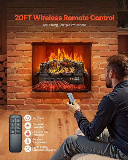 VEVOR Electric Fireplace Log, 23 inch Fireplace Insert Log Heater, with Crackling Sound,Remote Controller, 5 Adjustable Flame Brightness, Timer, Overheat Protection, Thermostat, for Home Decor Black - DBLYM23YC1506KI24001V1 - view 6