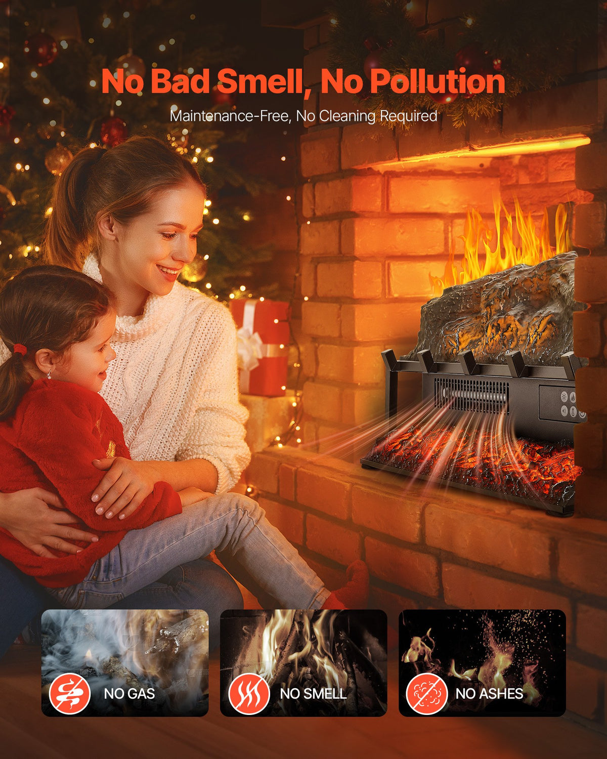 VEVOR Electric Fireplace Log, 23 inch Fireplace Insert Log Heater, with Crackling Sound,Remote Controller, 5 Adjustable Flame Brightness, Timer, Overheat Protection, Thermostat, for Home Decor Black - DBLYM23YC1506KI24001V1 - view 7