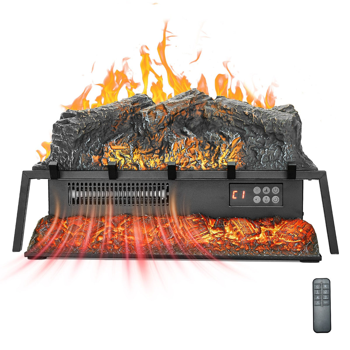 VEVOR Electric Fireplace Log, 25 inch Fireplace Insert Log Heater, with Crackling Sound,Remote Controller, 5 Adjustable Flame Brightness, Timer, Overheat Protection, Thermostat, for Home Decor Black - DBLYM25YC150I3MWF001V1 - view 1