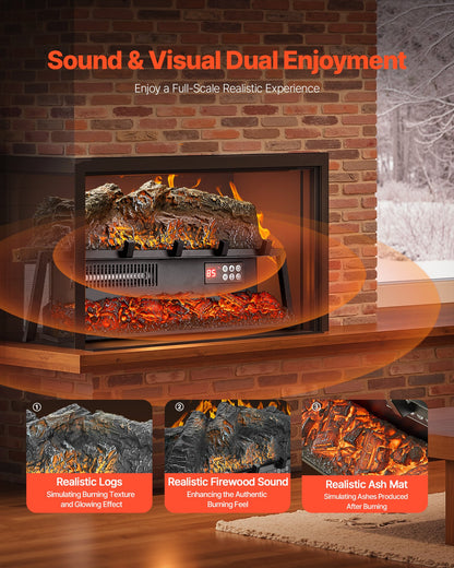 VEVOR Electric Fireplace Log, 25 inch Fireplace Insert Log Heater, with Crackling Sound,Remote Controller, 5 Adjustable Flame Brightness, Timer, Overheat Protection, Thermostat, for Home Decor Black - DBLYM25YC150I3MWF001V1 - view 3
