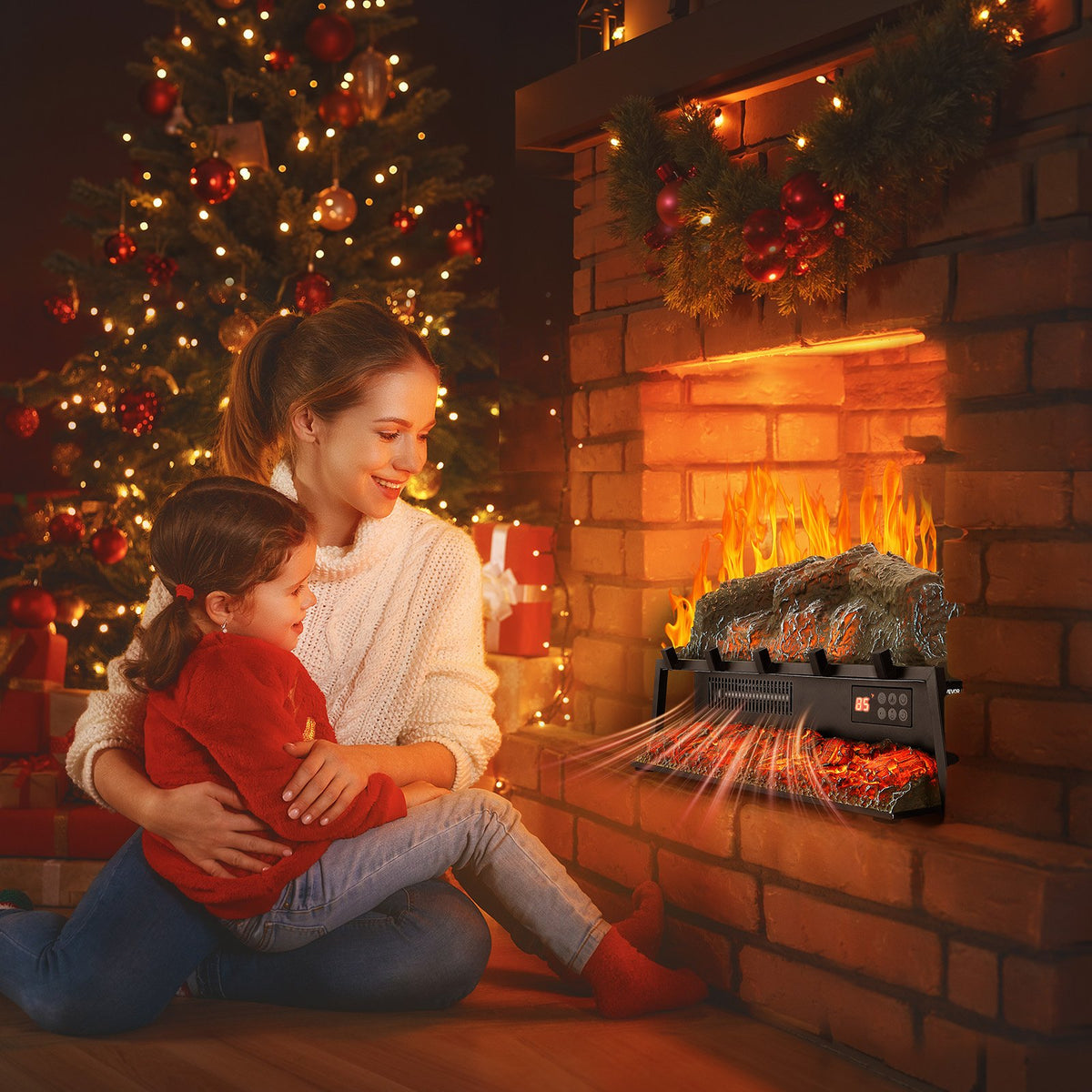 VEVOR Electric Fireplace Log, 25 inch Fireplace Insert Log Heater, with Crackling Sound,Remote Controller, 5 Adjustable Flame Brightness, Timer, Overheat Protection, Thermostat, for Home Decor Black - DBLYM25YC150I3MWF001V1 - view 9