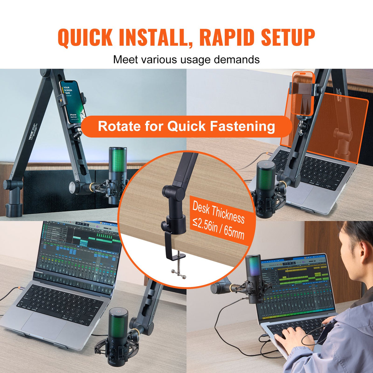VEVOR Microphone Boom Arm with Desk Mount, 360° Rotatable, Adjustable Mic Stand with 3/8" to 5/8" Adapter Port, for Recording Blue Yeti Hyperx Quadcast Blue Snowball Shure SM7B Audio Technica - DBMKFZJ2KGBDTOC7DV0 - view 7