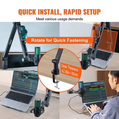 VEVOR Microphone Boom Arm with Desk Mount, 360° Rotatable, Adjustable Mic Stand with 3/8" to 5/8" Adapter Port, for Recording Blue Yeti Hyperx Quadcast Blue Snowball Shure SM7B Audio Technica - DBMKFZJ2KGBDTOC7DV0 - view 7