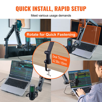 VEVOR Desk-Mounted Microphone Arm, Flexible 360° Rotation, Adjustable Stand with Universal 3/8" to 5/8" Adapter and Headphone Holder, Compatible with Blue Yeti, Hyperx Quadcast, and More - DBMKFZJ2KGDEBLZUAV0 - view 7