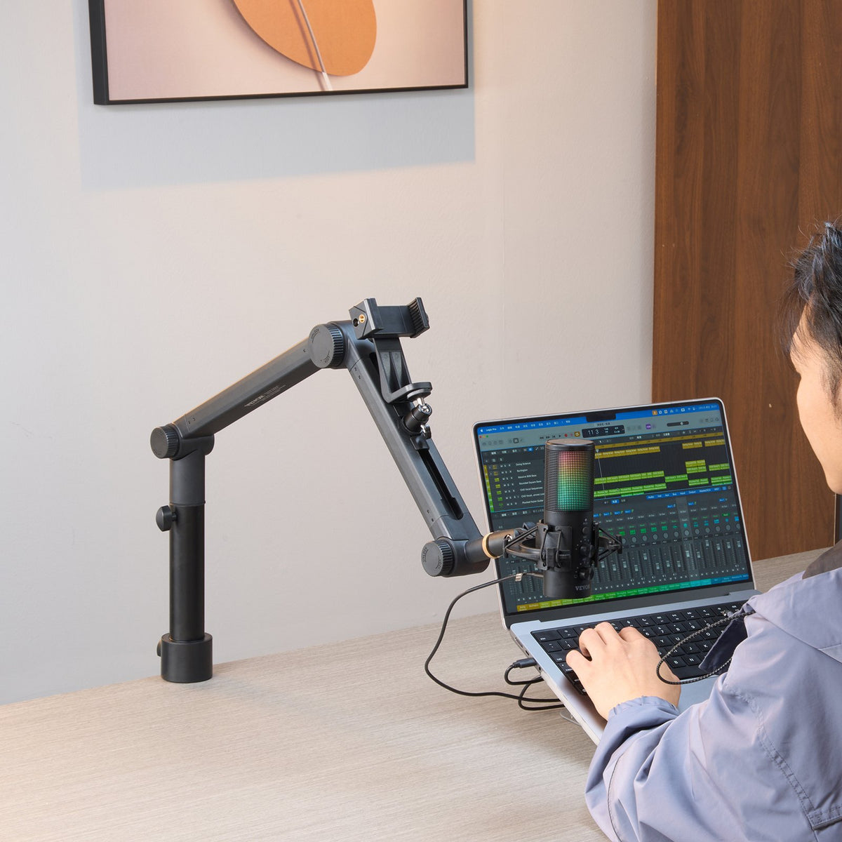 VEVOR Desk-Mounted Microphone Arm, Flexible 360° Rotation, Adjustable Stand with Universal 3/8" to 5/8" Adapter and Headphone Holder, Compatible with Blue Yeti, Hyperx Quadcast, and More - DBMKFZJ2KGDEBLZUAV0 - view 9