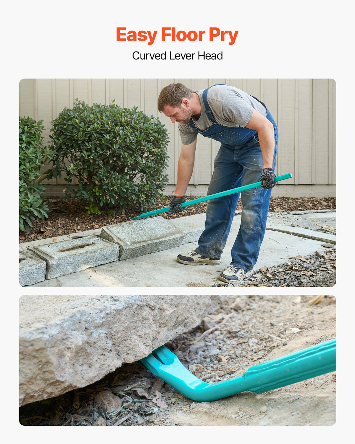 VEVOR Prylever Bar, 2000 lbs Weight Capacity, 52.5 Inch Heavy Duty Carbon Steel Handle Pry Lever Bar, 56 Inch Long Crowbar for Concrete, Demolition, Crowbaring, Ideal for Construction & Industrial Use - DBQGWCC56INCC9KHQ001V0 - view 3