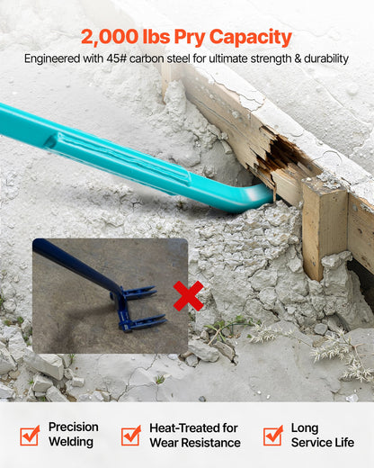 VEVOR Prylever Bar, 2000 lbs Weight Capacity, 52.5 Inch Heavy Duty Carbon Steel Handle Pry Lever Bar, 56 Inch Long Crowbar for Concrete, Demolition, Crowbaring, Ideal for Construction & Industrial Use - DBQGWCC56INCC9KHQ001V0 - view 4