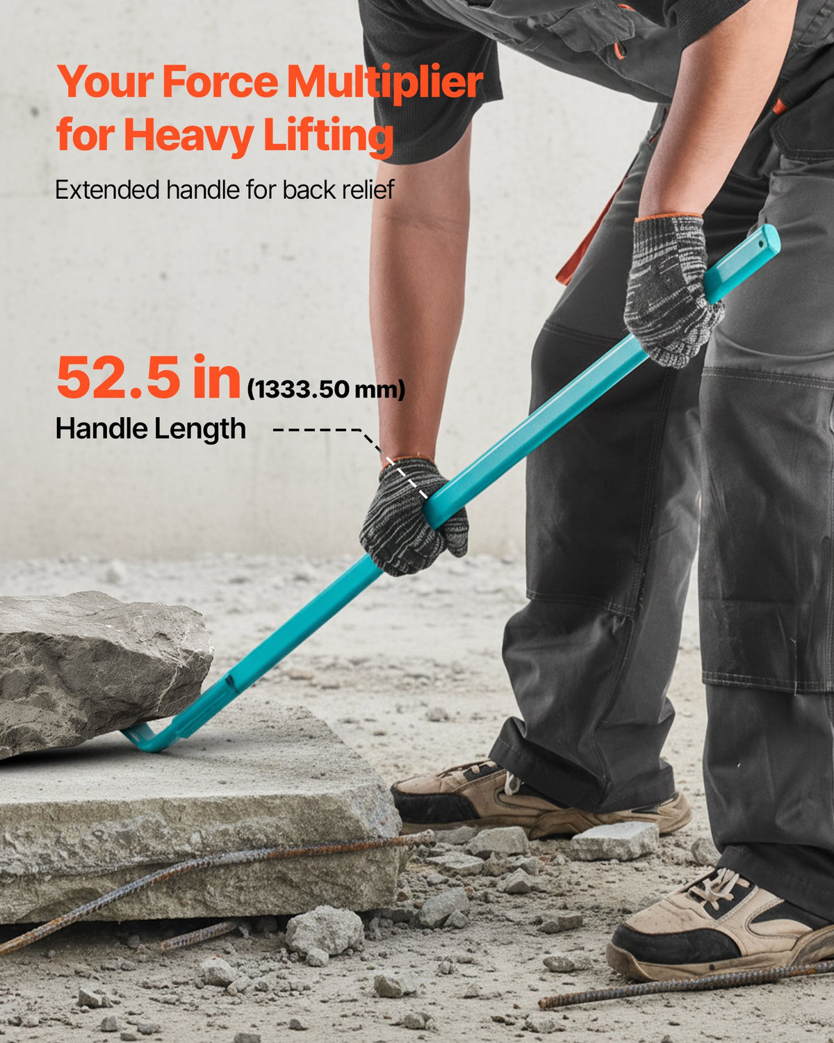 VEVOR Prylever Bar, 2000 lbs Weight Capacity, 52.5 Inch Heavy Duty Carbon Steel Handle Pry Lever Bar, 56 Inch Long Crowbar for Concrete, Demolition, Crowbaring, Ideal for Construction & Industrial Use - DBQGWCC56INCC9KHQ001V0 - view 6