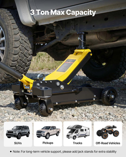 VEVOR Floor Jack, 3 Ton (6614 lbs) Capacity, Aluminum & Steel Racing Floor Jack with Dual Pistons Quick Lift Pump & Extension Post, Hydraulic Trolley Car Lift for SUV Pickup, Lifting Range 5.9"-29.3" - DBQJDLT3TSGBVH6KL001V0 - view 6