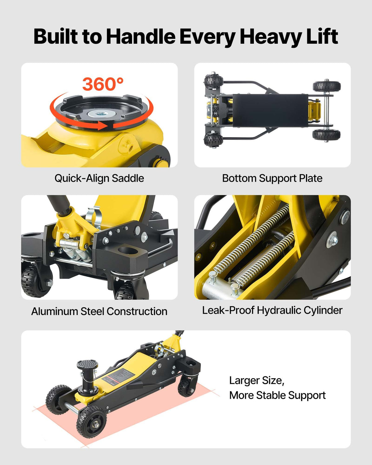 VEVOR Floor Jack, 3 Ton (6614 lbs) Capacity, Aluminum & Steel Racing Floor Jack with Dual Pistons Quick Lift Pump & Extension Post, Hydraulic Trolley Car Lift for SUV Pickup, Lifting Range 5.9"-29.3" - DBQJDLT3TSGBVH6KL001V0 - view 8