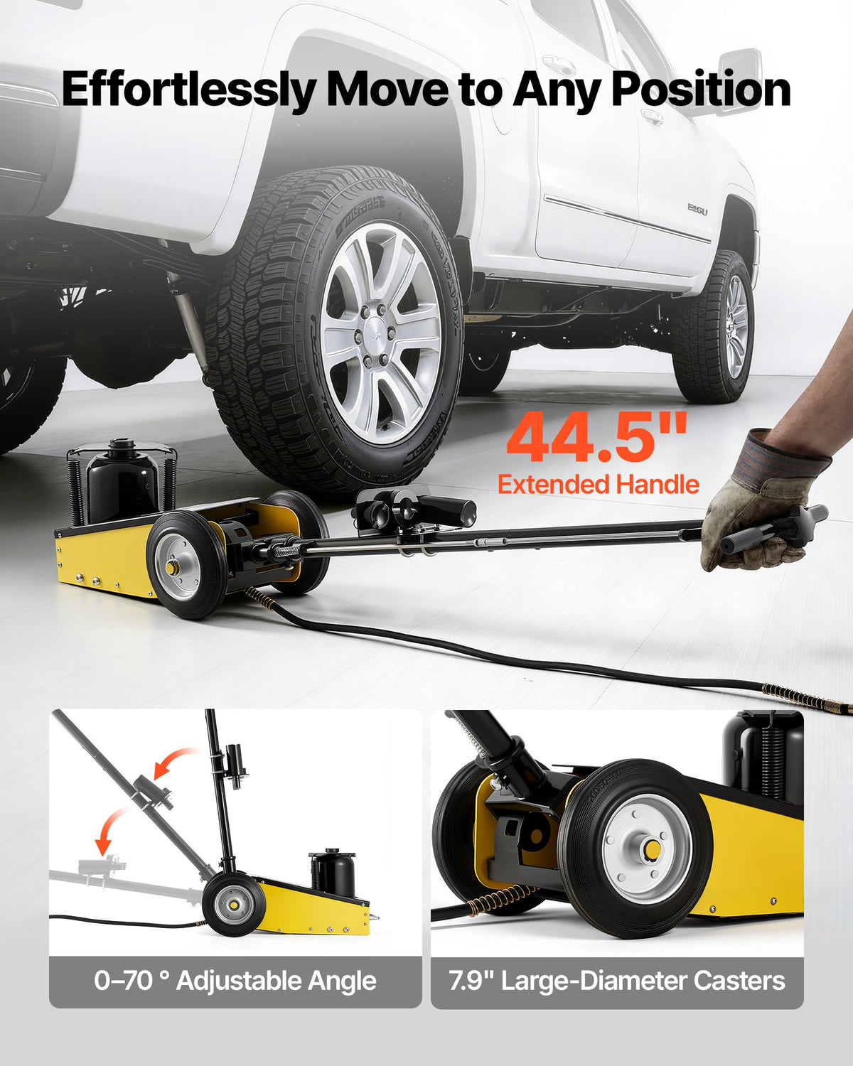 VEVOR Floor Jack, 22 Ton (48501 lbs) Capacity, Steel Racing Floor Jack with Single Piston Quick Lift Pump & Extension Posts, Air Hydraulic Trolley Car Lift for SUVs, Pickups, Lifting Range 10.4"-21.3" - DBQJDTZ22TDGEHCG6001V0 - view 7