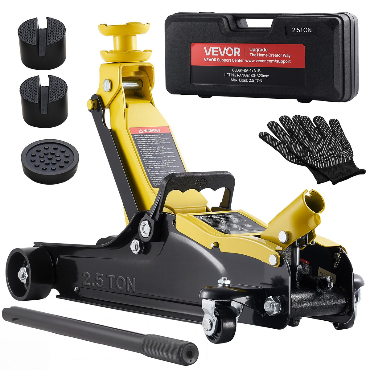 VEVOR Low Profile Floor Jack, 2.5 Ton (5512 lbs) Capacity, Steel Racing Floor Jack with Single Piston Quick Lift Pump & SUV Adapters, Hydraulic Trolley Car Lift for Sedans, Lifting Range 3.3"-13.8" - DBQJDTZ25TDGUXBVX001V0 - view 1