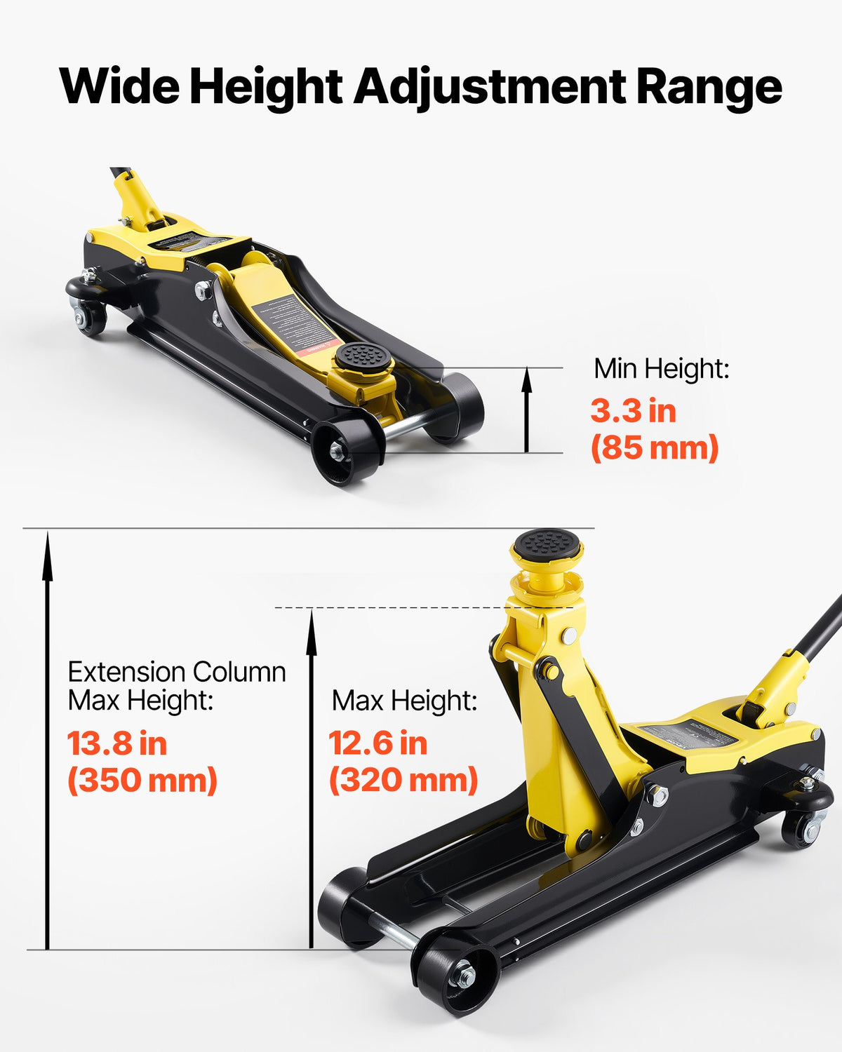 VEVOR Low Profile Floor Jack, 2.5 Ton (5512 lbs) Capacity, Steel Racing Floor Jack with Single Piston Quick Lift Pump & SUV Adapters, Hydraulic Trolley Car Lift for Sedans, Lifting Range 3.3"-13.8" - DBQJDTZ25TDGUXBVX001V0 - view 4