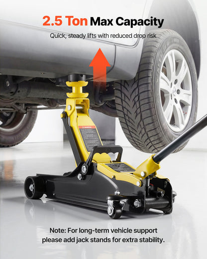 VEVOR Low Profile Floor Jack, 2.5 Ton (5512 lbs) Capacity, Steel Racing Floor Jack with Single Piston Quick Lift Pump & SUV Adapters, Hydraulic Trolley Car Lift for Sedans, Lifting Range 3.3"-13.8" - DBQJDTZ25TDGUXBVX001V0 - view 6