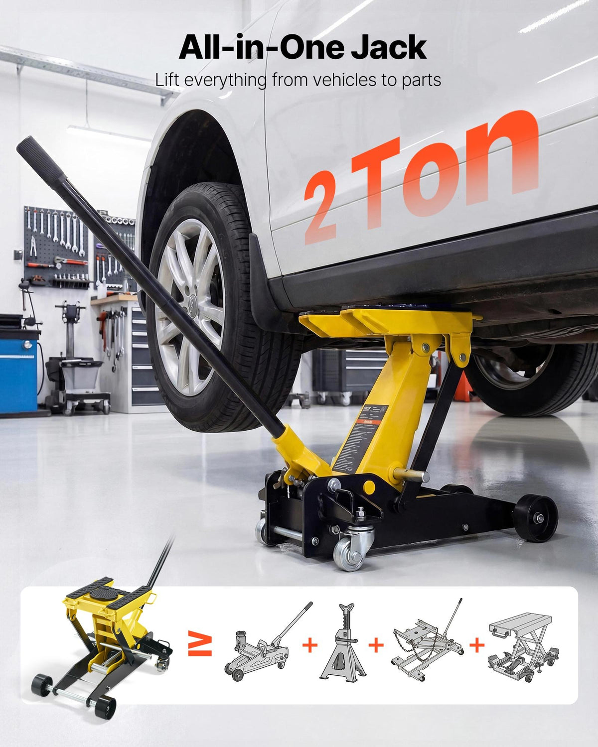 VEVOR Low Profile Floor Jack, 2 Ton (4409 lbs) Capacity, Steel Racing Floor Jack with Single Piston Quick Lift Pump, Hydraulic Trolley Car Lift for Cars, Motorcycles, ATVs, Lifting Range 5.7"-17" - DBQJDTZ2TDGBU9ZCE001V0 - view 3