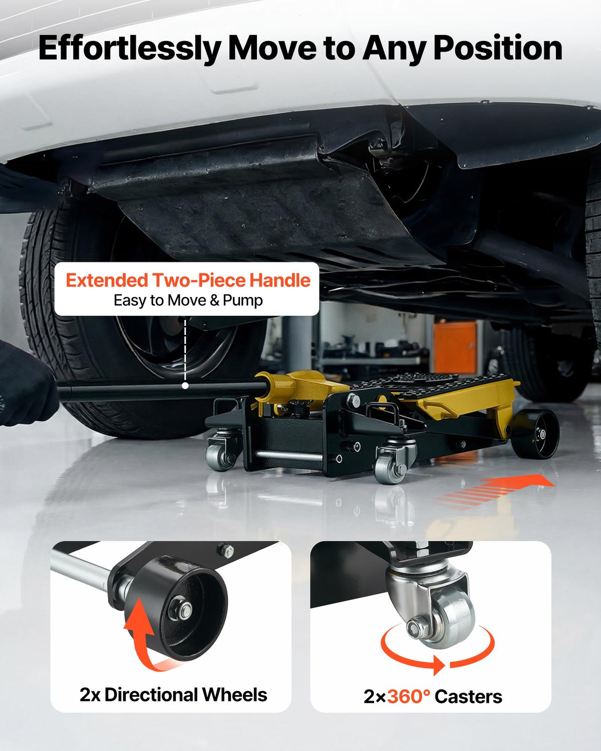 VEVOR Low Profile Floor Jack, 2 Ton (4409 lbs) Capacity, Steel Racing Floor Jack with Single Piston Quick Lift Pump, Hydraulic Trolley Car Lift for Cars, Motorcycles, ATVs, Lifting Range 5.7"-17" - DBQJDTZ2TDGBU9ZCE001V0 - view 7