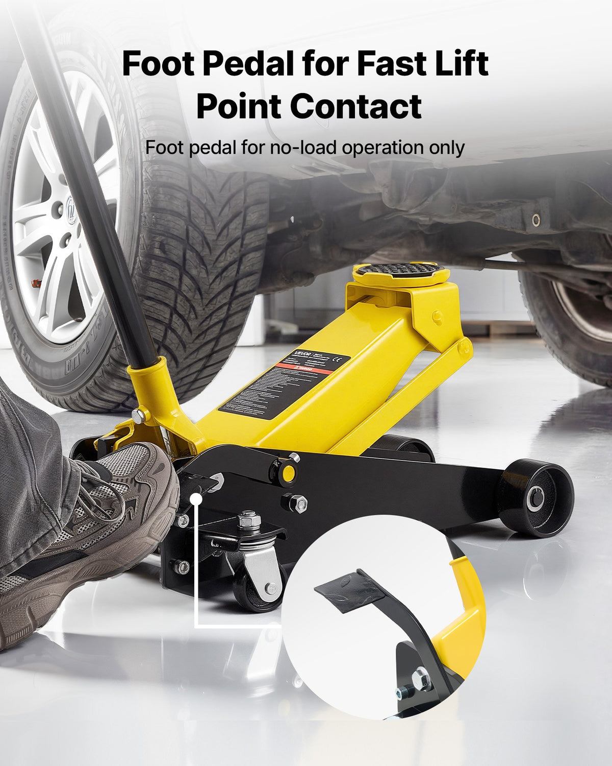 VEVOR Low Profile Floor Jack, 3 Ton (6614 lbs) Capacity, Steel Racing Floor Jack with Single Piston Quick Lift Pump & Foot Pedal, Hydraulic Trolley Car Lift for SUVs, Pickups, Lifting Range 5.1"-19.7" - DBQJDTZ3TDGBURLE2001V0 - view 3