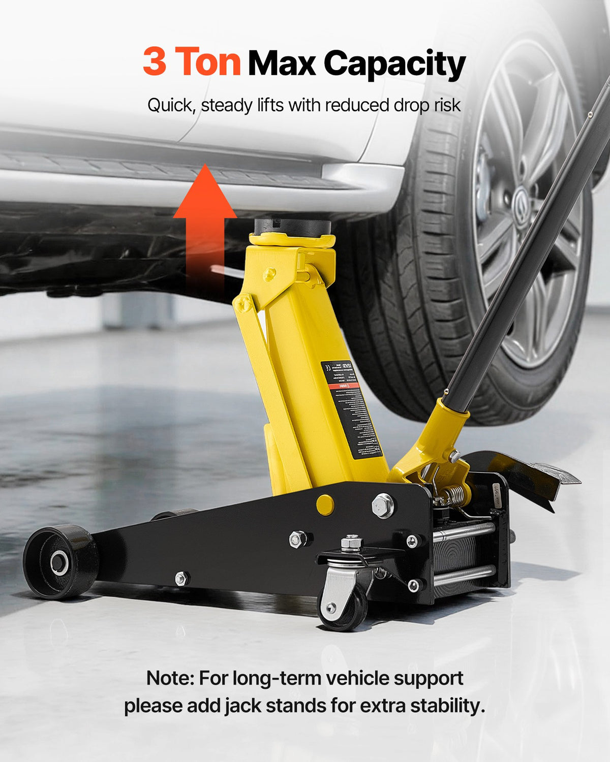 VEVOR Low Profile Floor Jack, 3 Ton (6614 lbs) Capacity, Steel Racing Floor Jack with Single Piston Quick Lift Pump & Foot Pedal, Hydraulic Trolley Car Lift for SUVs, Pickups, Lifting Range 5.1"-19.7" - DBQJDTZ3TDGBURLE2001V0 - view 6