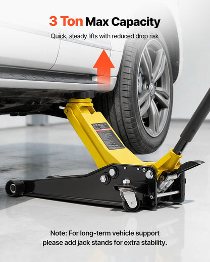 VEVOR Low Profile Floor Jack, 3 Ton (6614 lbs) Capacity, Steel Racing Floor Jack with Dual Pistons Quick Lift Pump & SUV Adapter, Hydraulic Trolley Car Lift for Sports Cars, Lifting Range 2.95"-19.7" - DBQJDTZ3TSGBPV5QX001V0 - view 6