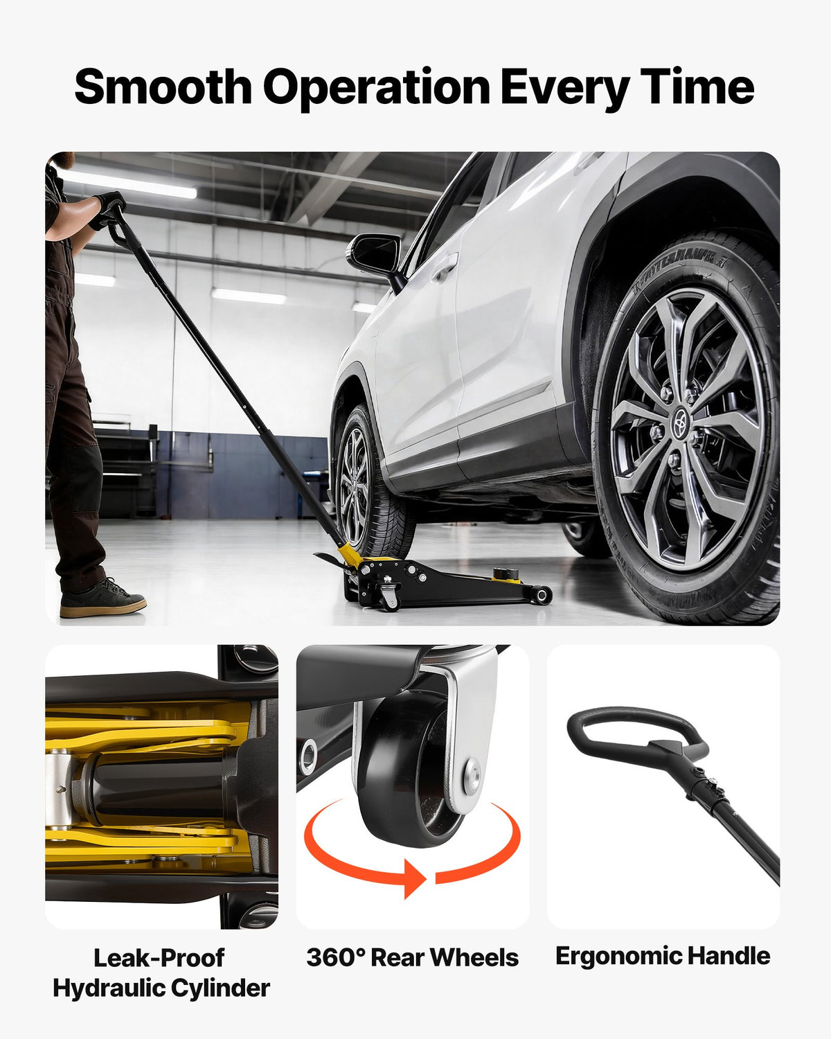 VEVOR Low Profile Floor Jack, 3 Ton (6614 lbs) Capacity, Steel Racing Floor Jack with Dual Pistons Quick Lift Pump & SUV Adapter, Hydraulic Trolley Car Lift for Sports Cars, Lifting Range 2.95"-19.7" - DBQJDTZ3TSGBPV5QX001V0 - view 8