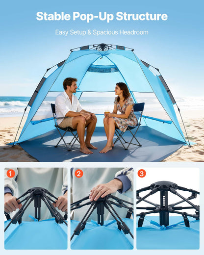 VEVOR Beach Tent Sun Shelter for 4 Person, Pop Up Beach Tent UPF 50+ Protection, Portable Sun Shade Canopy with Carrying Bag and Sand Pockets, Easy Setup Umbrella for Camping Fishing Outdoor Picnic - DBSSHTZPDBKS6YHGS001V0 - view 4
