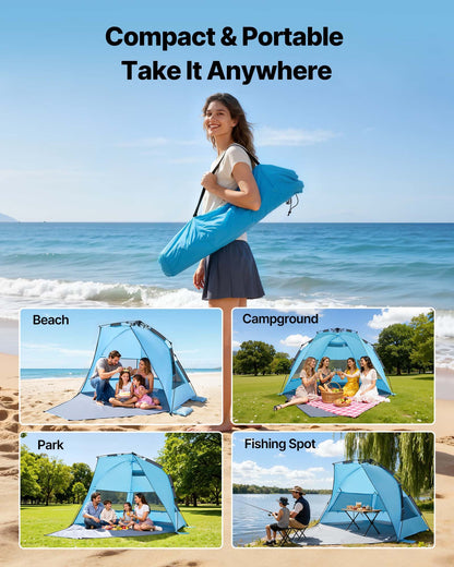 VEVOR Beach Tent Sun Shelter for 4 Person, Pop Up Beach Tent UPF 50+ Protection, Portable Sun Shade Canopy with Carrying Bag and Sand Pockets, Easy Setup Umbrella for Camping Fishing Outdoor Picnic - DBSSHTZPDBKS6YHGS001V0 - view 7