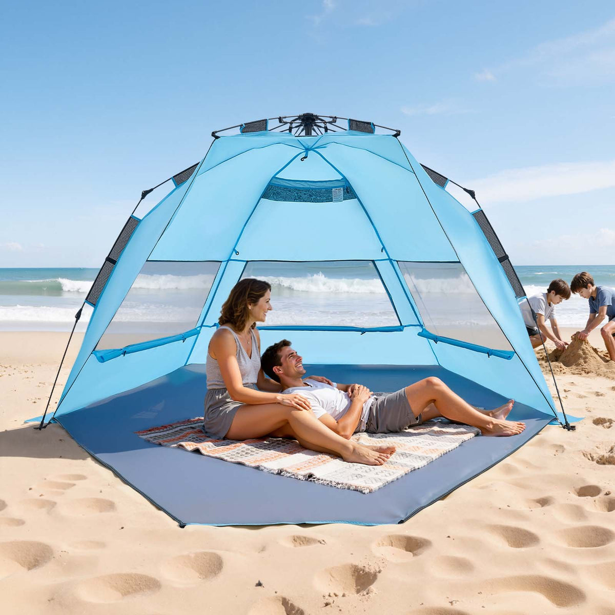 VEVOR Beach Tent Sun Shelter for 4 Person, Pop Up Beach Tent UPF 50+ Protection, Portable Sun Shade Canopy with Carrying Bag and Sand Pockets, Easy Setup Umbrella for Camping Fishing Outdoor Picnic - DBSSHTZPDBKS6YHGS001V0 - view 9