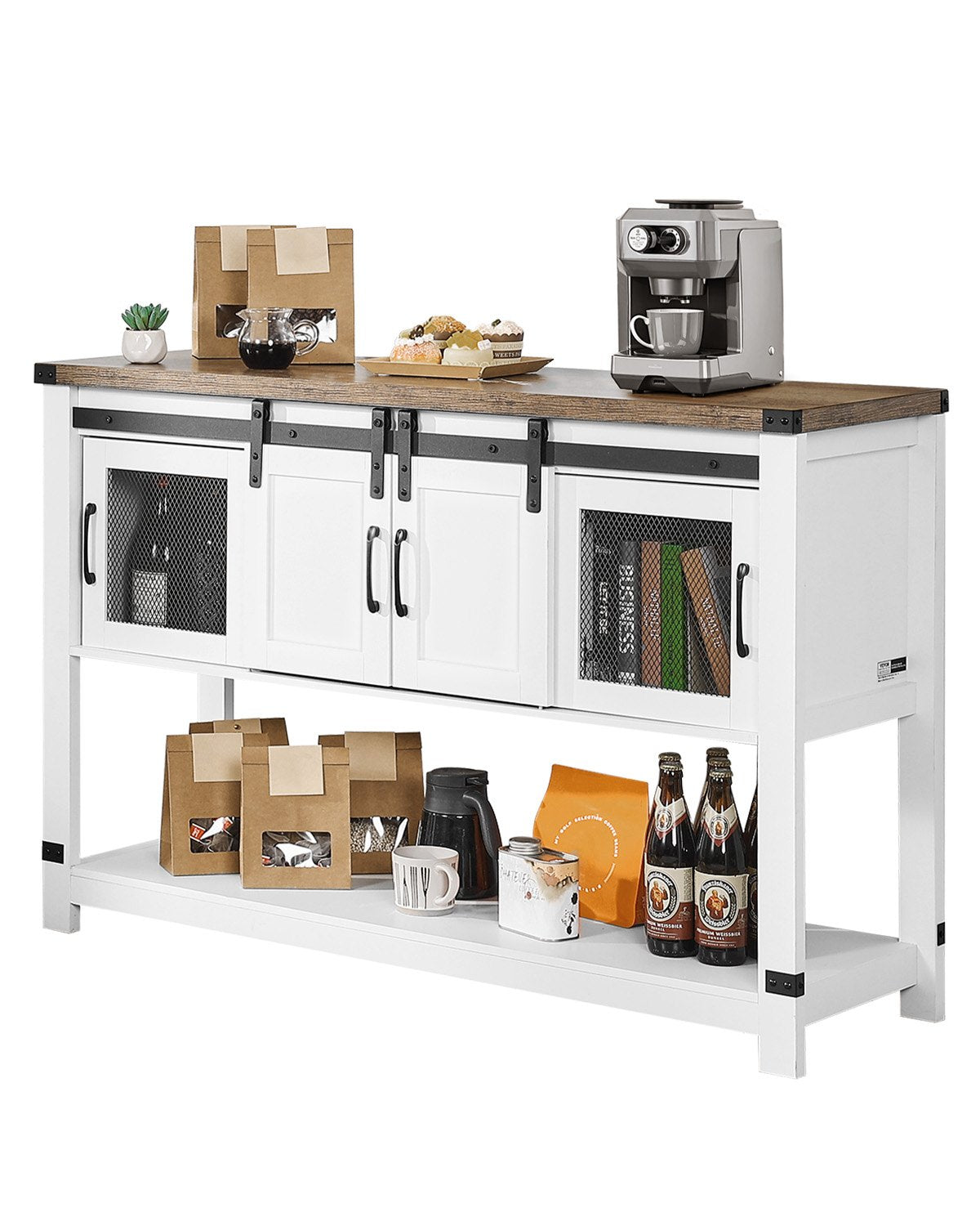 VEVOR Coffee Bar Cabinet, 47.3 x 15.7 x 32.7 in Farmhouse Coffee Bar Cabinet with 4-Tier Storage, Coffee Bar Table with Barn Doors, Farmhouse Sideboard Buffet Cabinet for Living Room, Entryway - DBSZSJSGCM47N5C6VV0 - view 1
