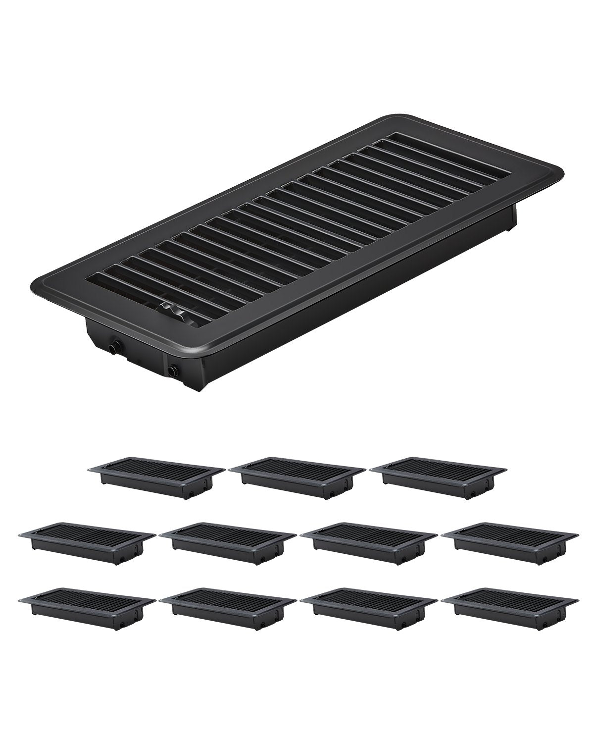 VEVOR 4 x 10 Inch Floor Registers, 12-Pack Vent Grilles, HAVC Heavy-Duty Walkable Iron Floor Vents, Easily Adjustable Rust-Proof Air Vents Deflector with Metal Damper, Ideal for Home & Office, Black - DBTFKHST12JTCNLQ2V0 - view 1