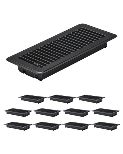 VEVOR 4 x 10 Inch Floor Registers, 12-Pack Vent Grilles, HAVC Heavy-Duty Walkable Iron Floor Vents, Easily Adjustable Rust-Proof Air Vents Deflector with Metal Damper, Ideal for Home & Office, Black - DBTFKHST12JTCNLQ2V0 - view 1