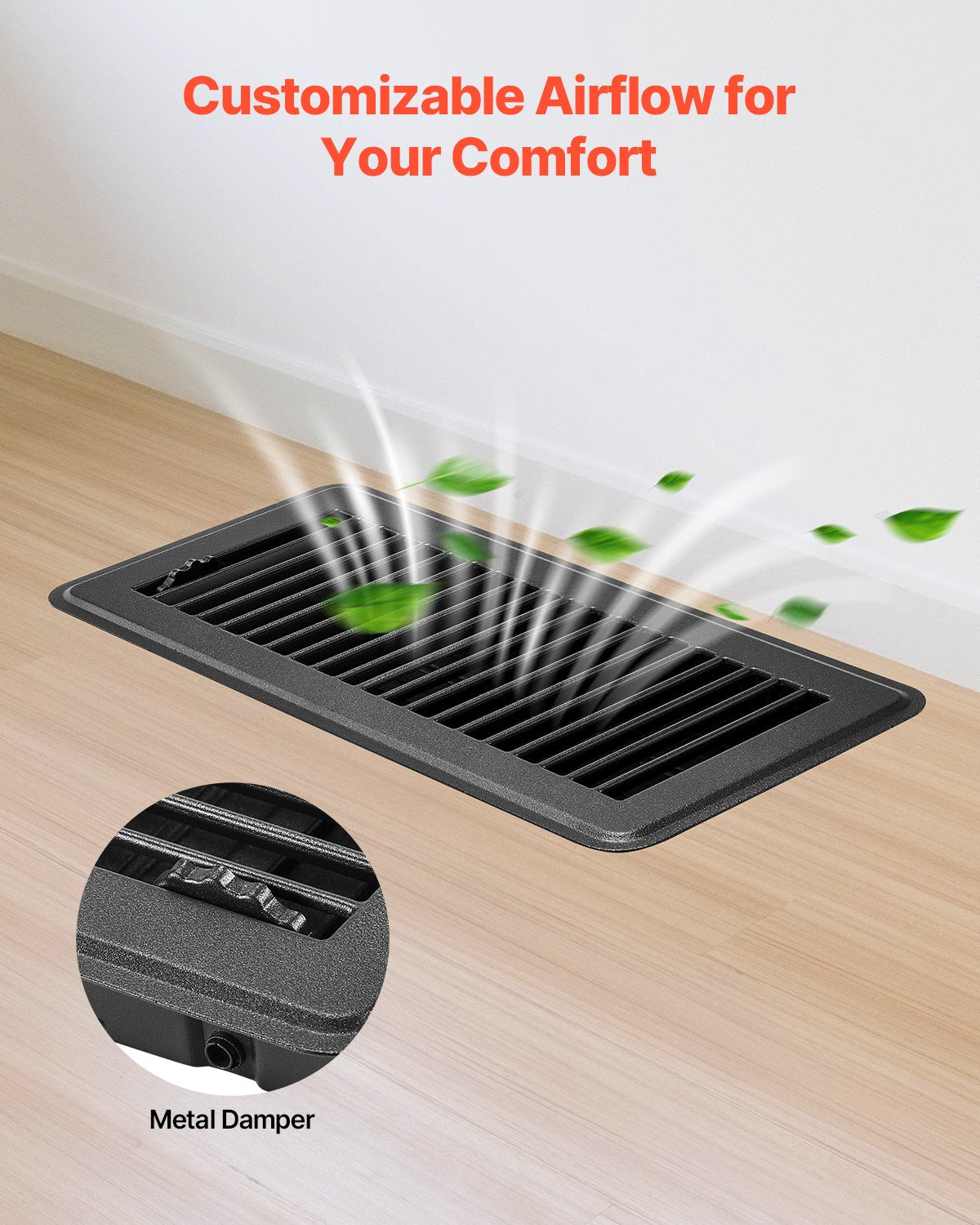 VEVOR 4 x 10 Inch Floor Registers, 12-Pack Vent Grilles, HAVC Heavy-Duty Walkable Iron Floor Vents, Easily Adjustable Rust-Proof Air Vents Deflector with Metal Damper, Ideal for Home & Office, Black - DBTFKHST12JTCNLQ2V0 - view 5