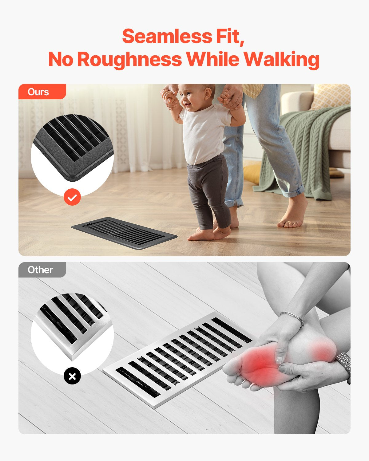 VEVOR 4 x 10 Inch Floor Registers, 12-Pack Vent Grilles, HAVC Heavy-Duty Walkable Iron Floor Vents, Easily Adjustable Rust-Proof Air Vents Deflector with Metal Damper, Ideal for Home & Office, Black - DBTFKHST12JTCNLQ2V0 - view 7