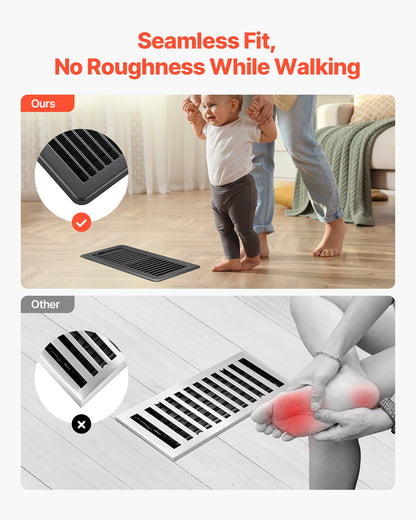 VEVOR 4 x 10 Inch Floor Registers, 12-Pack Vent Grilles, HAVC Heavy-Duty Walkable Iron Floor Vents, Easily Adjustable Rust-Proof Air Vents Deflector with Metal Damper, Ideal for Home & Office, Black - DBTFKHST12JTCNLQ2V0 - view 7