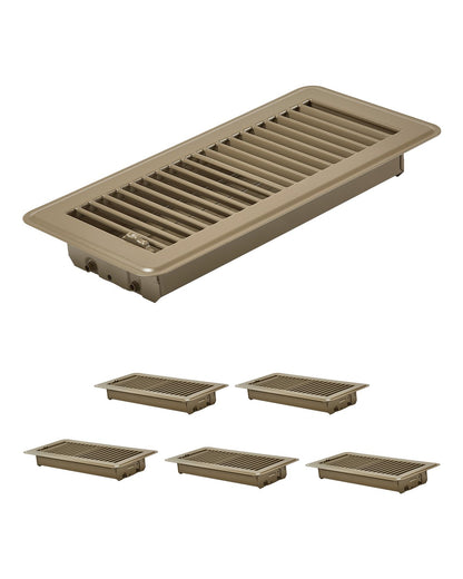 VEVOR 4 x 10 Inch Floor Registers, 6-Pack Vent Grilles, HVAC Heavy-Duty Walkable Iron Floor Vents, Easily Adjustable Rust-Proof Air Vents Deflector with Metal Damper, Ideal for Home & Office, Brown - DBTFKT104INCSE6SZV0 - view 1