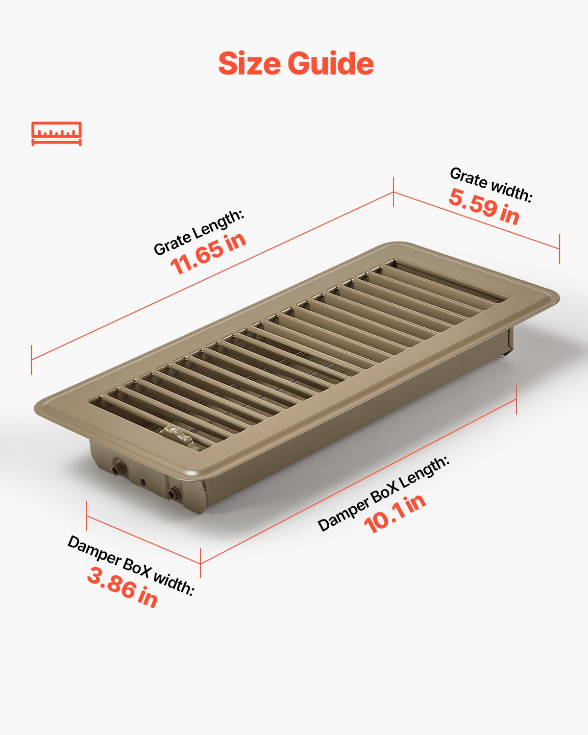 VEVOR 4 x 10 Inch Floor Registers, 6-Pack Vent Grilles, HVAC Heavy-Duty Walkable Iron Floor Vents, Easily Adjustable Rust-Proof Air Vents Deflector with Metal Damper, Ideal for Home & Office, Brown - DBTFKT104INCSE6SZV0 - view 3