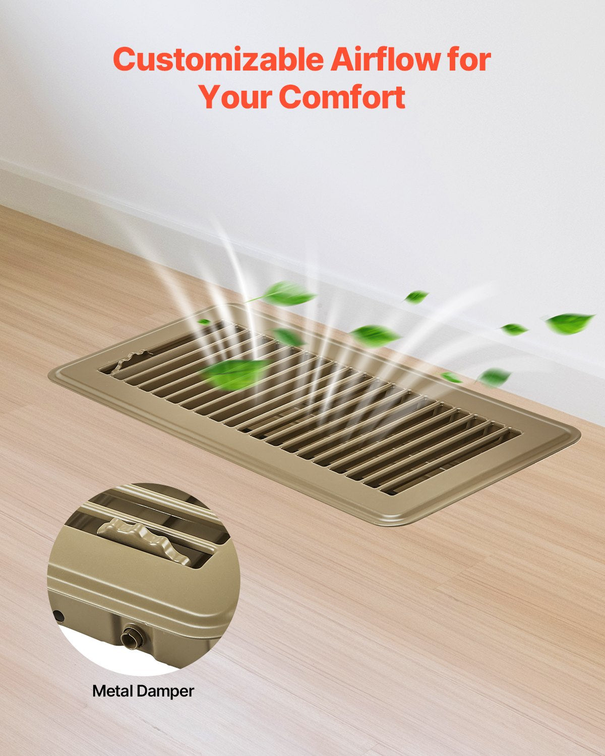 VEVOR 4 x 10 Inch Floor Registers, 6-Pack Vent Grilles, HVAC Heavy-Duty Walkable Iron Floor Vents, Easily Adjustable Rust-Proof Air Vents Deflector with Metal Damper, Ideal for Home & Office, Brown - DBTFKT104INCSE6SZV0 - view 5