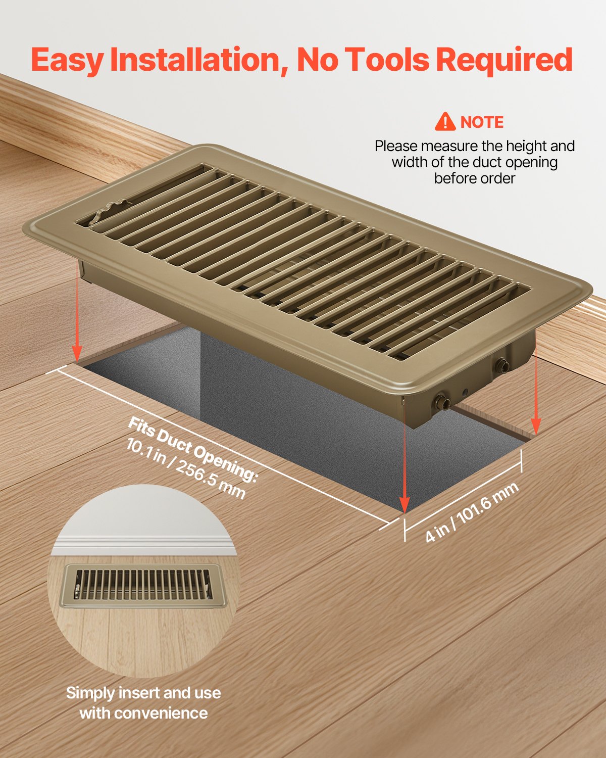 VEVOR 4 x 10 Inch Floor Registers, 6-Pack Vent Grilles, HVAC Heavy-Duty Walkable Iron Floor Vents, Easily Adjustable Rust-Proof Air Vents Deflector with Metal Damper, Ideal for Home & Office, Brown - DBTFKT104INCSE6SZV0 - view 6